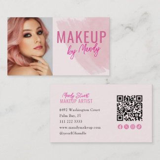 Rosa skript social ikon QR-kod foto smink Visitkort