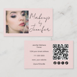 Rosa Skript Social-ikon QR-kodfoto Makeup Visitkort
