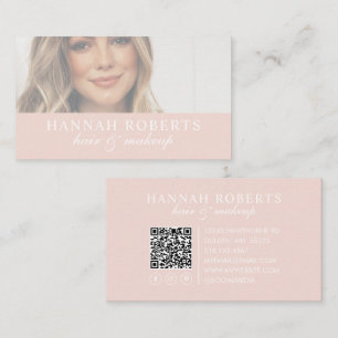 Rosa Skript Social QR-kod Foto Hår Smink Visitkort