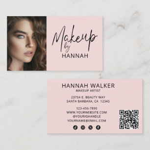 Rosa Skript Sociala Ikon QR-kod Foto Makeup Visitkort