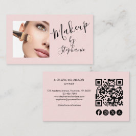 Rosa Skript Sociala Ikon QR-kod Foto Makeup Visitkort
