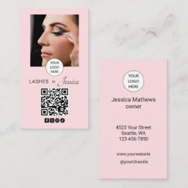 Rosa skript sociala ikon QR-kod foto ögonfransar Visitkort