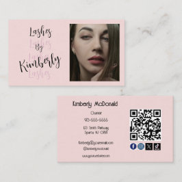 Rosa skript sociala ikon QR-kod foto ögonfransar Visitkort