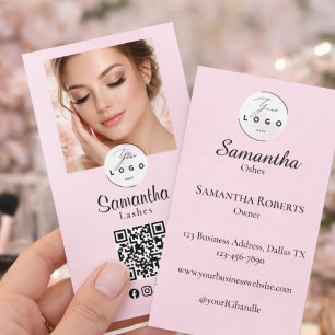 Rosa skript sociala ikon QR-kod foto smink Visitkort
