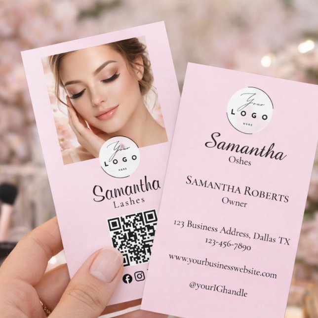 Rosa skript sociala ikon QR-kod foto smink Visitkort (Skapare uppladdad)