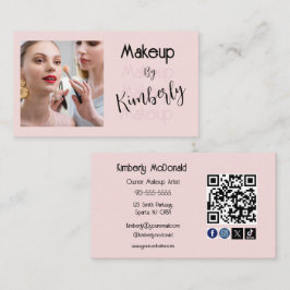Rosa skript sociala ikon QR-kod foto Visitkort