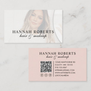 Rosa skript sociala QR-kod foto hår makeup Visitkort
