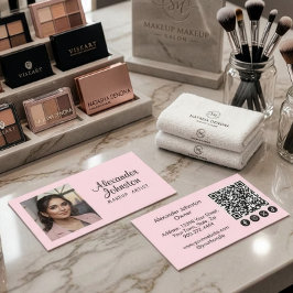 Rosa Skript Socialt Ikon QR-kod Foto Makeup Visitkort