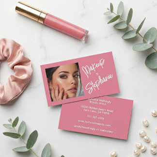 Rosa Skript Vit Foto Makeup Affärsbokkort Visitkort