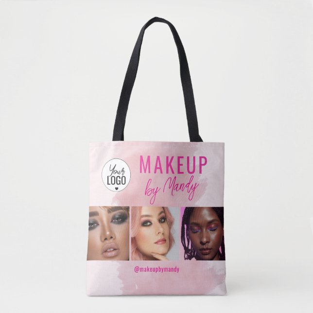 Rosa Skriptlogotyp 3 Foto Vattenfärg Makeup  Tygkasse (Framsida)