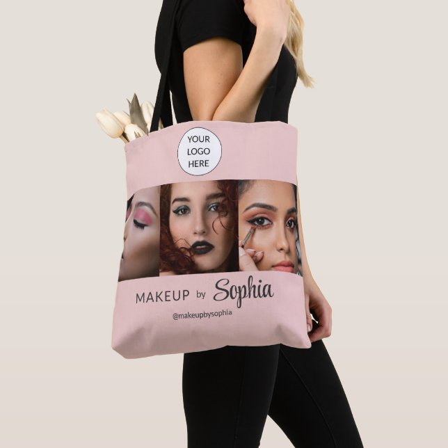 Rosa skriptlogotyp Foto Makeup Studio Tygkasse (Närbild)