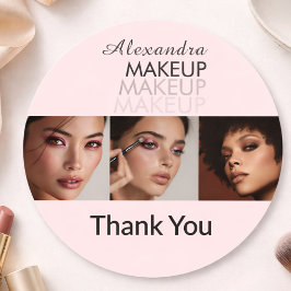 Rosa Skriptlogotyp Foto Makeup Tack Runt Klistermärke