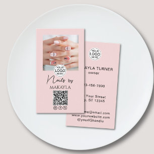 Rosa Skriptlogotyp QR-kod Foto Nagelsalong Visitkort
