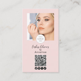 Rosa Skriptlogotyp QR-kod Foto Ögonfransar Smink Visitkort