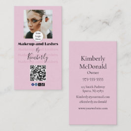 Rosa Skriptlogotyp QR-kod Foto Smink/Ögonfransar Visitkort