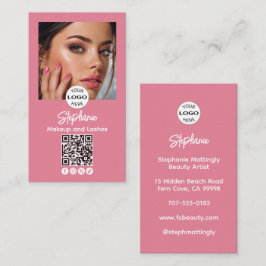 Rosa Skriptlogotyp QR-kod Foto Smink Visitkort