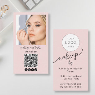 Rosa Skriptlogotyp QR-kod Foto Smink Visitkort