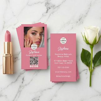 Rosa Skriptlogotyp QR-kod Foto Smink Visitkort