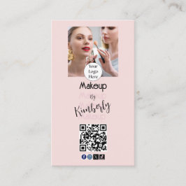 Rosa Skriptlogotyp QR-kod Foto Smink Visitkort
