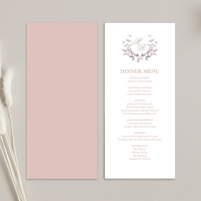  Rosa Skriptmeny Klassisk Bröllop-middag Meny (Wedding blush pink classic menu template. )