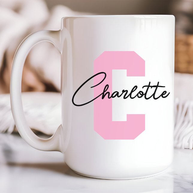 Rosa skriptmonogram mamma mors dag flickor anpassa kaffemugg (pink custom mug, personalized name mug, initial name mug, custom mom mug, Mother’s Day gift, mom diy)