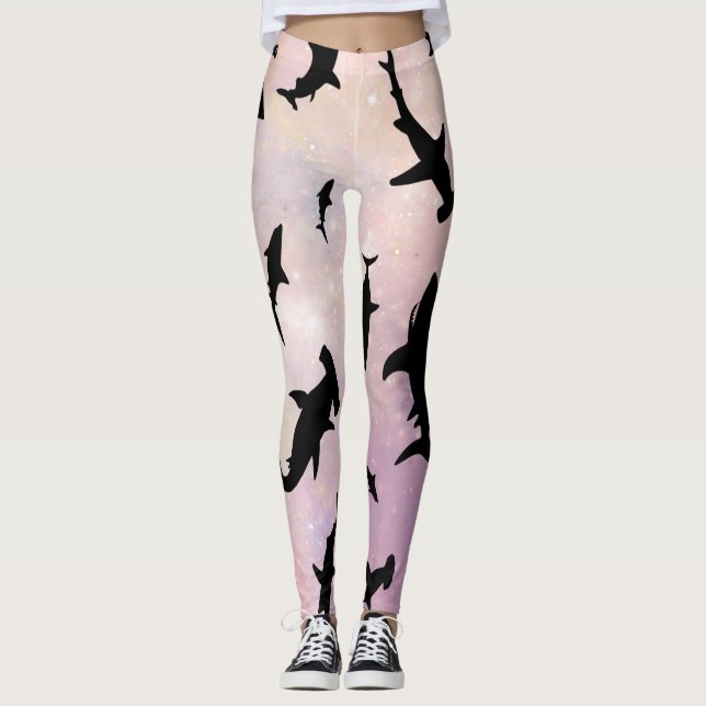 Rosa skugghaj på övertoningsgalaxområde leggings (Framsida)