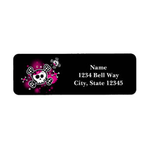 Rosa Skull & Bones Hearts Girl Party Address Label Returadress Etikett