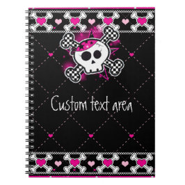 Rosa Skull Crossbone & Hearests Notebook journal Anteckningsbok