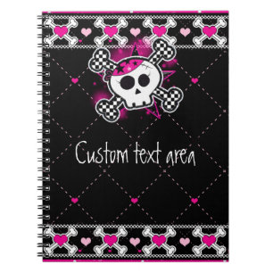 Rosa Skull Crossbone & Hearests Notebook journal Anteckningsbok