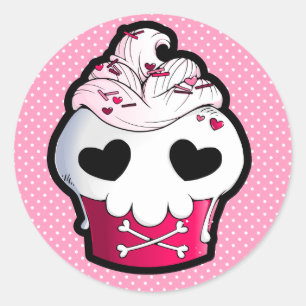 Rosa Skull Cupaka Runt Klistermärke