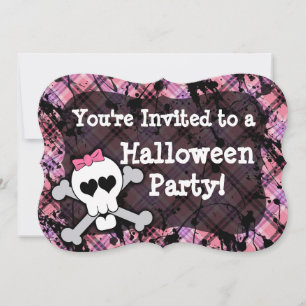 Rosa Skull Cute Girl's Halloween fest inbjuds Inbjudningar