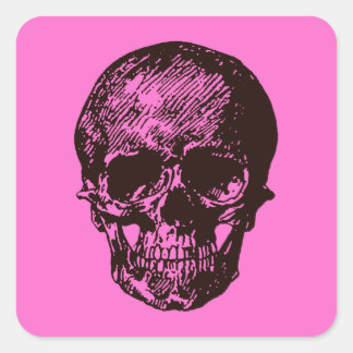 Rosa Skull Fyrkantigt Klistermärke