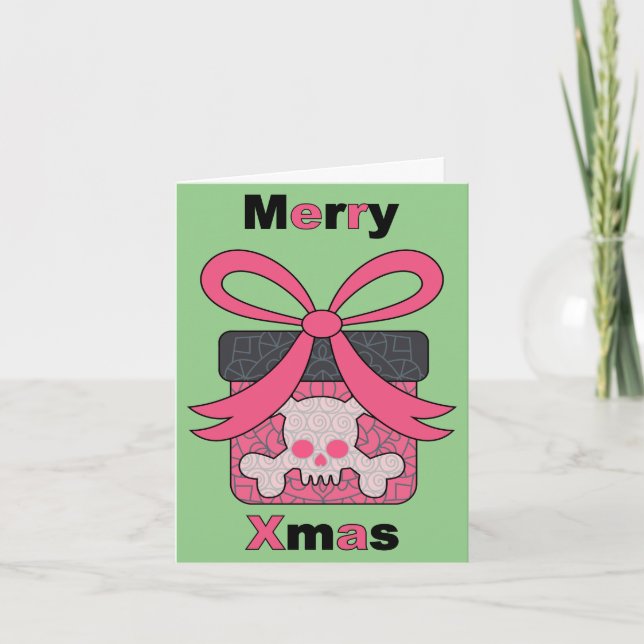Rosa Skull God jul nuvarande mappat Helgdag-kort Helgkort (Framsida)