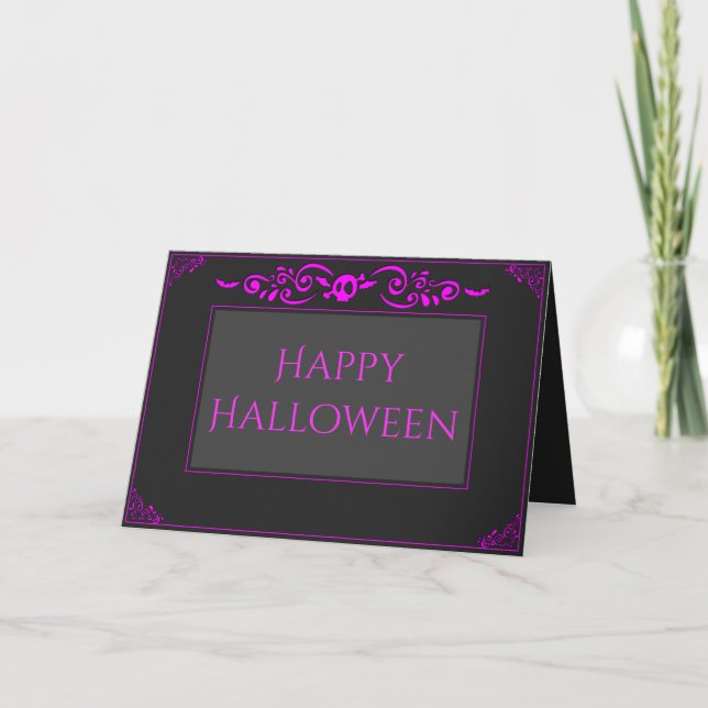 Rosa Skull Halloween Kort (Framsida)