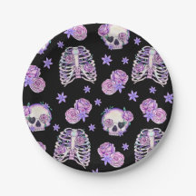 Rosa Skull Halloween Pappra Tallrikar