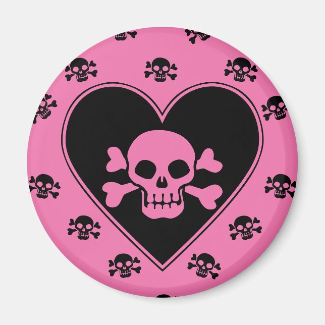 Rosa Skull i hjärtat Magnet (Framsidan)