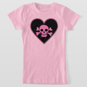 Rosa Skull i hjärtat T Shirt