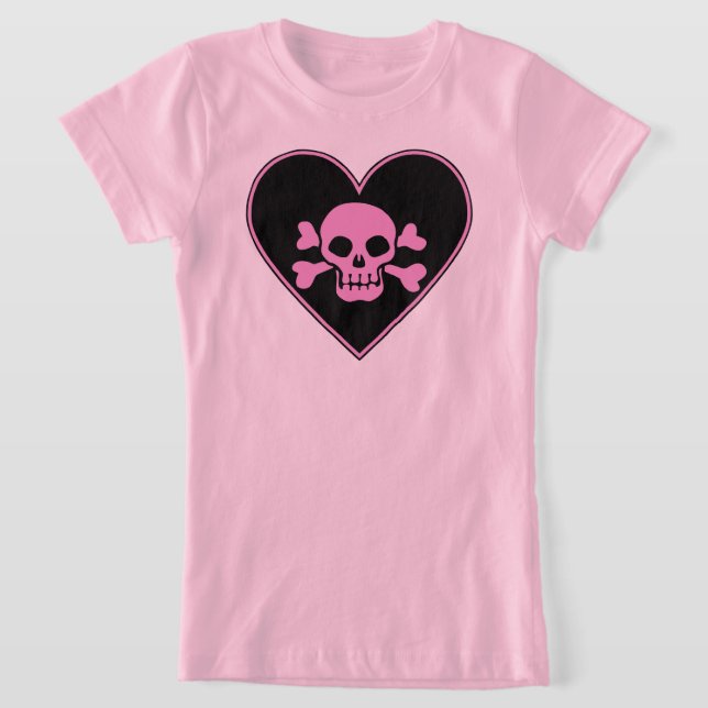 Rosa Skull i hjärtat T Shirt (Laydown)
