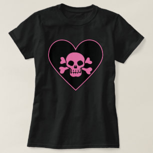 Rosa Skull i hjärtat T Shirt