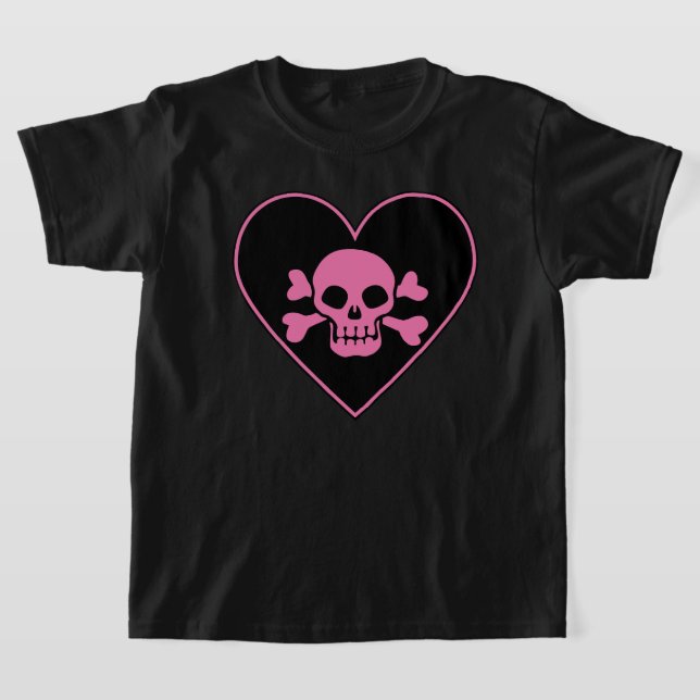 Rosa Skull i hjärtat T Shirt (Laydown)