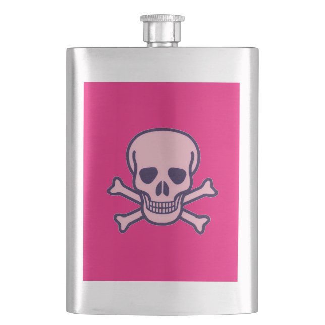 Rosa Skull-kolv av rostfritt shock rosa Fickplunta (Framsidan)