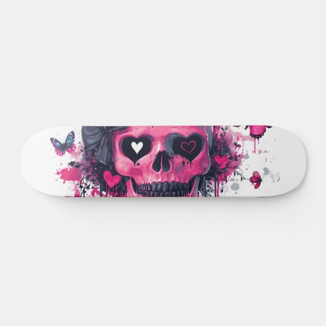Rosa Skull med fjärilar och öron Mini Skateboard Bräda 18,5 Cm (Horz)