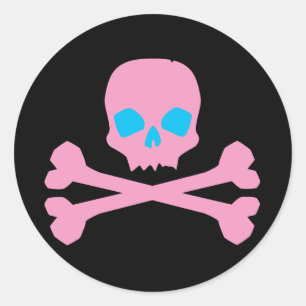 Rosa Skull och ben Runt Klistermärke