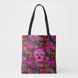 Rosa Skull och Blommigt Retro 90s-säck Tygkasse
