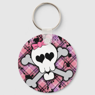 Rosa Skull och Crossbone med hearts och Bow Nyckelring