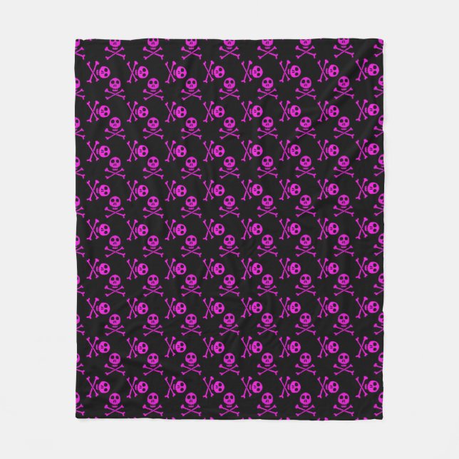 Rosa Skull och Crossbone Mönster Fleecefilt (Framsidan)