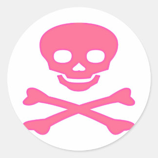 Rosa Skull och korsben Runt Klistermärke