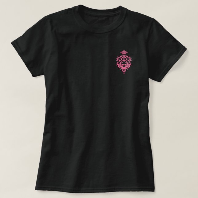 Rosa Skull och kort Kostym Vapensköld T-Shirt (Design framsida)