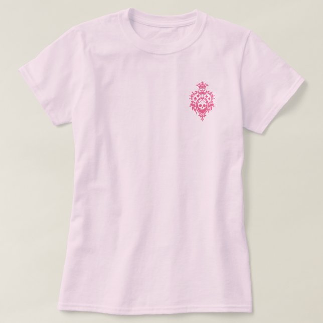 Rosa Skull och kort Kostym Vapensköld T-Shirt (Design framsida)