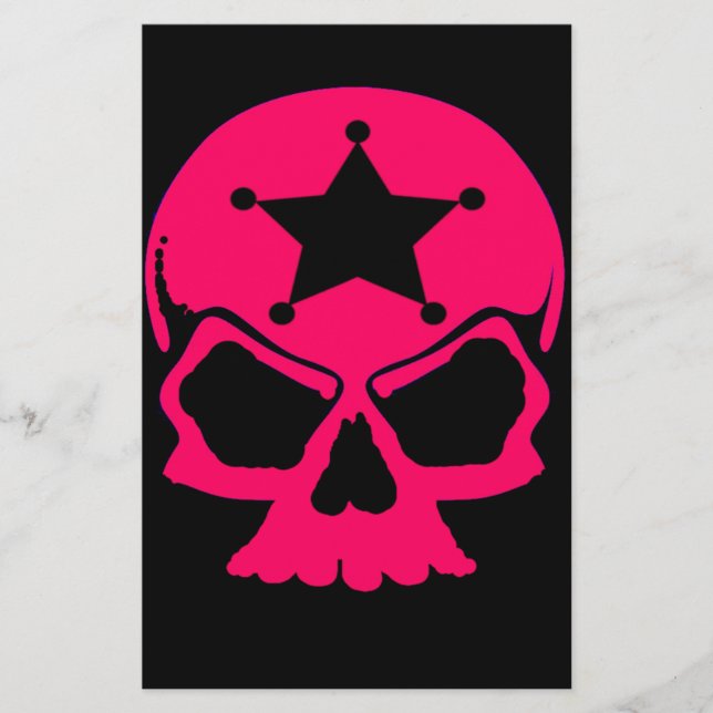 Rosa Skull (svart bakgrund) Brevpapper (Framsida)